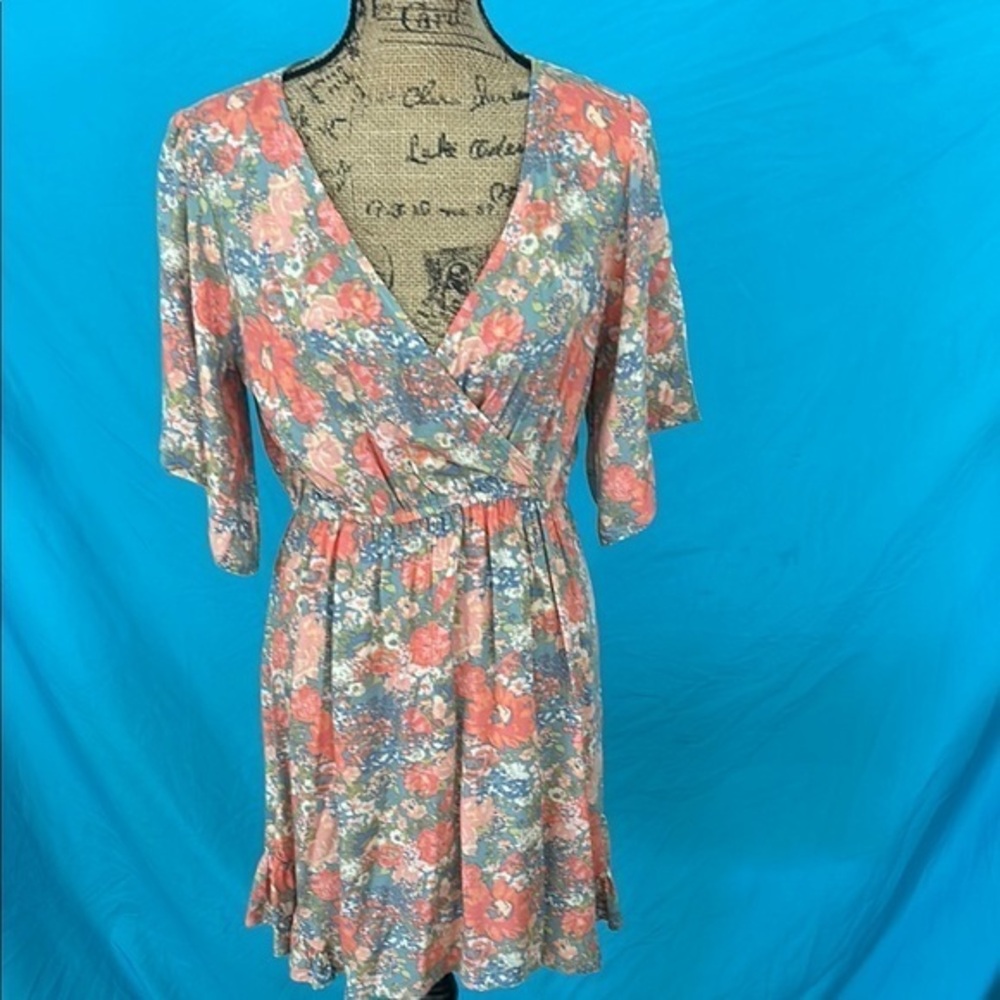 Rewind Floral Mini Dress - Coral and Blue